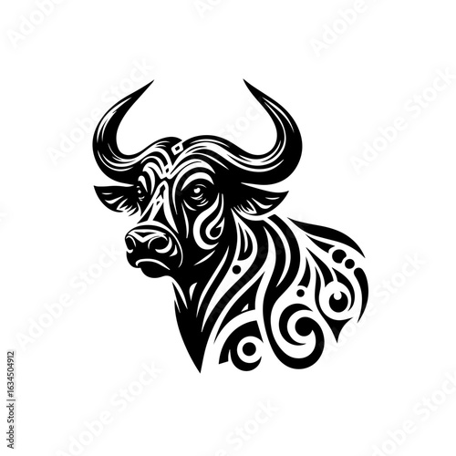 Wallpaper Mural Tribal bull tattoo design isolated on white background, a symbol of strength Torontodigital.ca