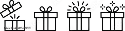 Unboxing joy celebrate surprises with festive gift icons showing progression