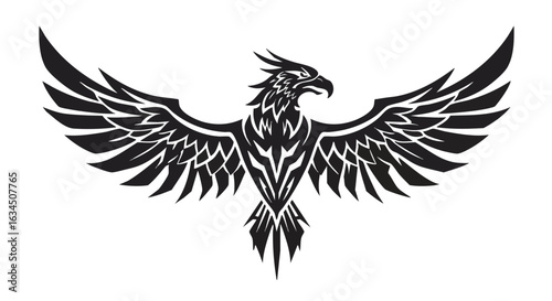 Vector Illustration of a Stylized Eagle with Outstretched Wings in Modern Geometric Style Black and White Colors