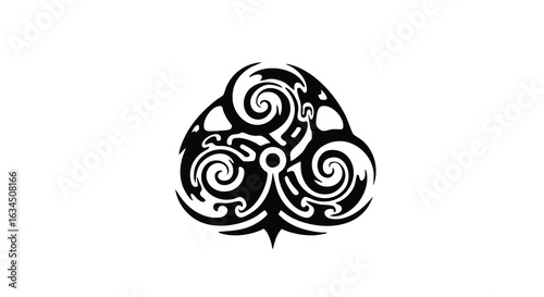Vector Tribal Pattern Illustration in Black with Abstract Swirling Shapes in Modern Style