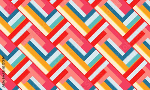 Abstract seamless pattern with woven herringbone stripes, Modern retro geometric vector background