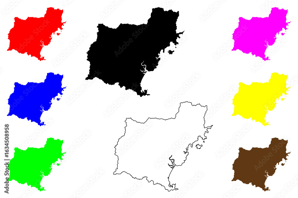 Naklejka premium Nobeoka city (Japan, Nihon-koku or Nippon-koku, Kyushu region) map vector illustration, scribble sketch Nobeoka-shi map