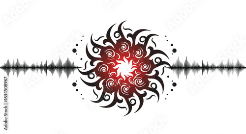 Abstract Vector Illustration with Sinusoidal Wave and Flame-Like Pattern in Modern Red and Black Style