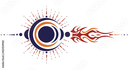 Vector Illustration of Abstract Fireball with Radiating Lines in Modern Minimalist Style