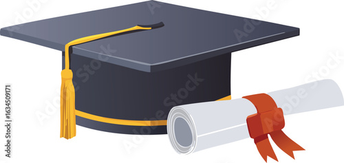 Graduation Celebration with Cap, Diploma, and Festive Confetti