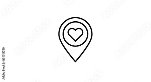 Love for local cuisine concept. Map pointer icon with a heart, ideal for food blogs, recipe apps, and culinary guides.