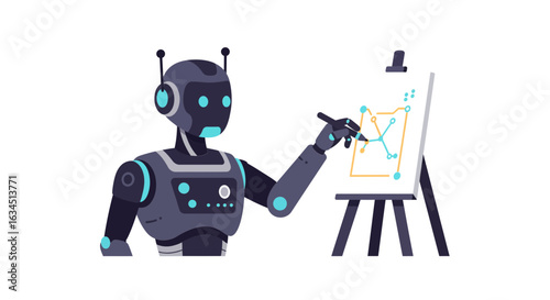 robot drawing on easel, flat design clip art preview