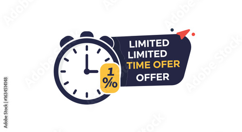 Limited time offer with a one percent discount. Promotional sticker with countdown clock for quick sale.