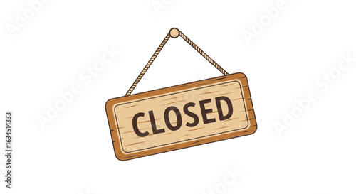 Simple vector illustration of a tilted wooden 'CLOSED' sign for business and retail concepts