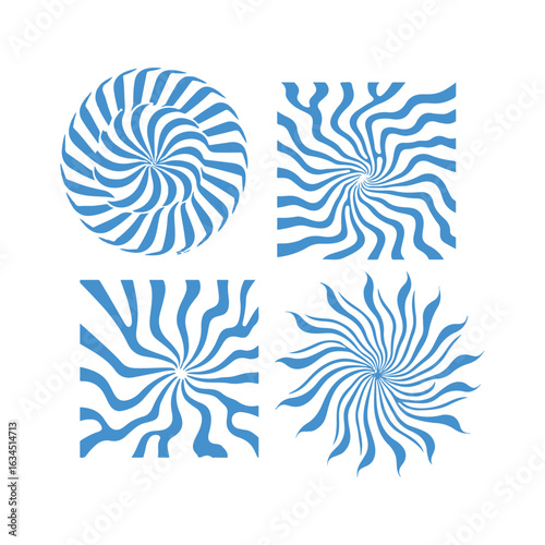 Spiral effect vector set featuring dynamic swirling patterns and abstract spiral designs in various styles, perfect for backgrounds, graphic projects, branding, and creative digital artwork.