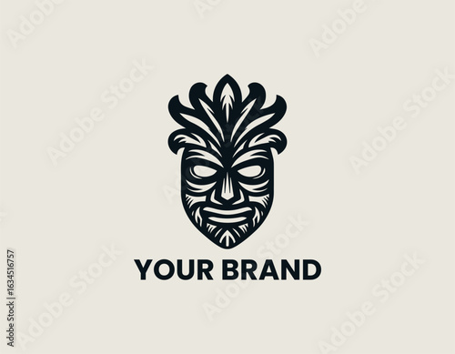 Tropical Wooden Mask Mascot Vector Logo