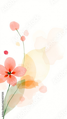 Delicate watercolor drawing of flowers in pastel colors on a light background