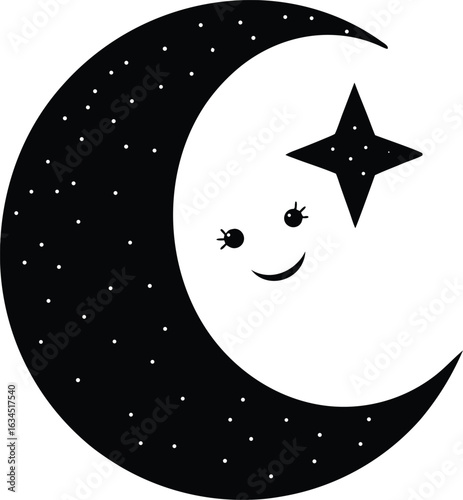 Crescent moon cuddling a sparkle silhouette isolated on transparent background