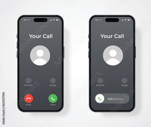 Phone Call Screen Concept UI Set with Realistic Blurry Background. Incoming Call Screen Template	