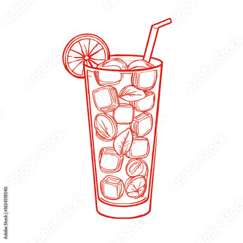 Refreshing summer drinks with lemonade juice and red cocktail in glasses with lemon and ice