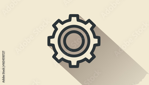 Simple gear icon with shadow on neutral background  