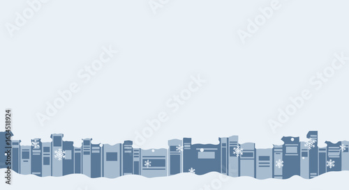 Winter reading wonderland: A festive books skyline with snowy delight and snowflake charm for