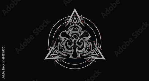 Vector Illustration of Tribal Animal Mask with Geometric Triangle Elements in Modern Dark Style