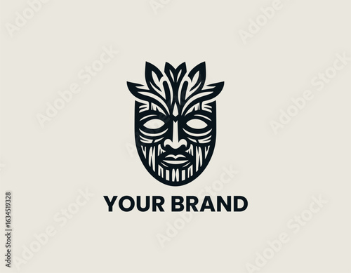 Tropical Wooden Mask Mascot Vector Logo