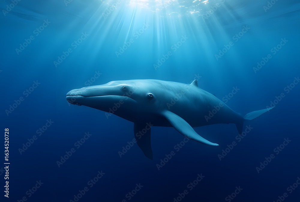 Fototapeta premium A blue whale swimming