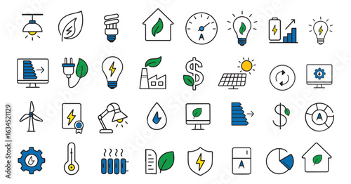 Energy Efficiency Line Editable Icons set. icon and design vector illustration