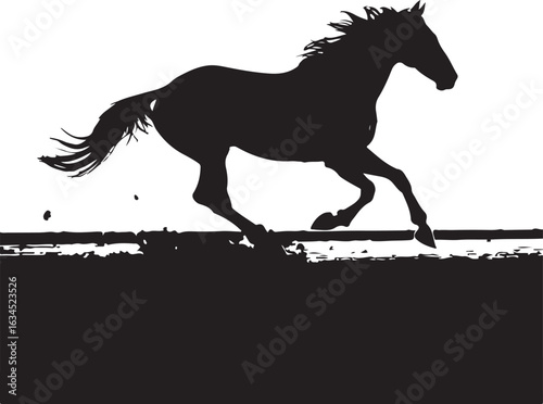 Black silhouette of a galloping horse on a white background