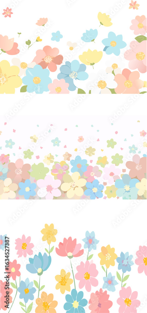 Naklejka premium Pastel Floral Border with White Background.