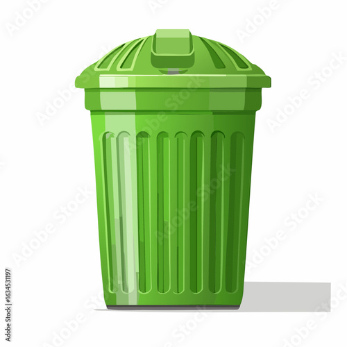A vibrant green trash bin illustration, showcasing a full, detailed, and clean design.