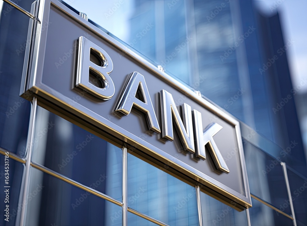 Obraz premium Modern bank sign on city building