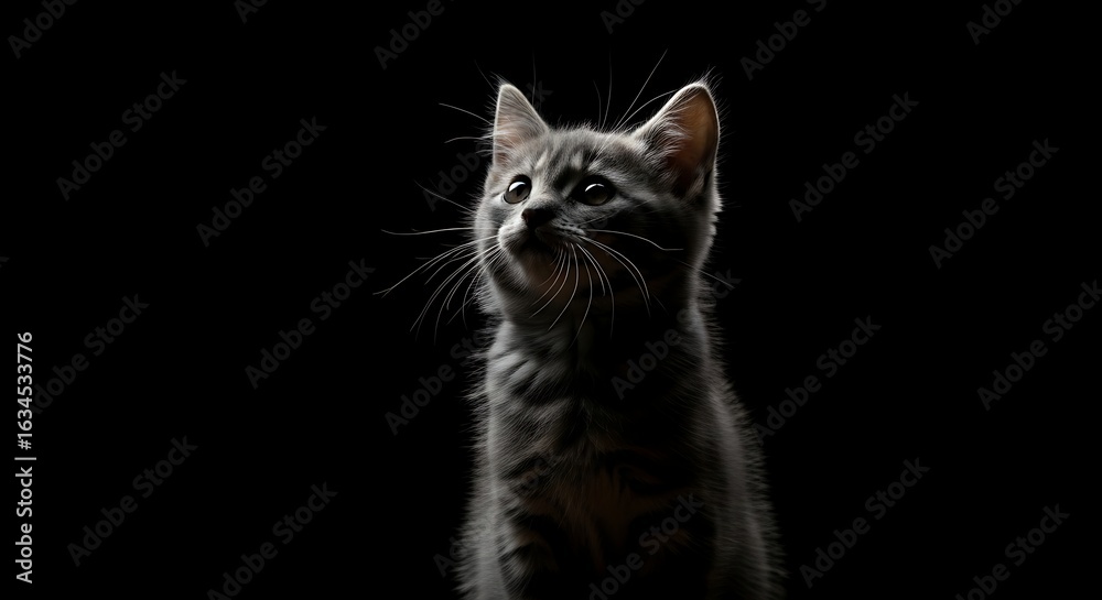 Fototapeta premium Adorable Grey Tabby Kitten Looking Upwards