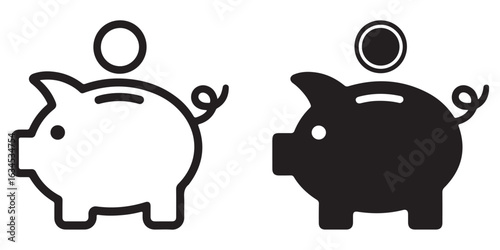 two minimalist piggy bank icons side by side vector silhouettes