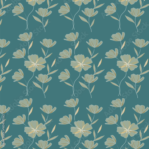 Cheerful Flower Pattern with Daisies and Tulips on Beige
