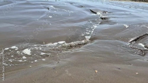 movement of waves gently crashing onto the sandy shore
