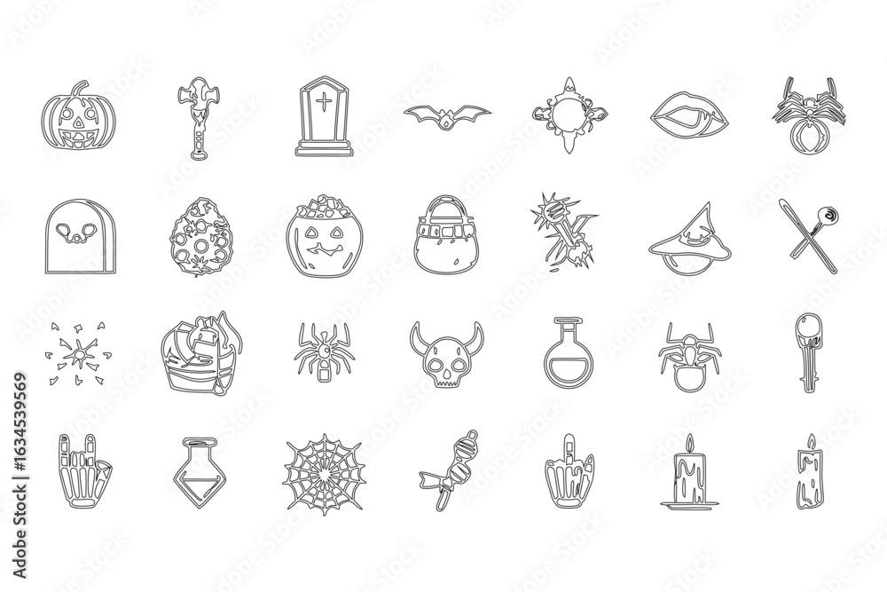 Fototapeta premium Haunted Forest Halloween Icons – Dark Vector Set