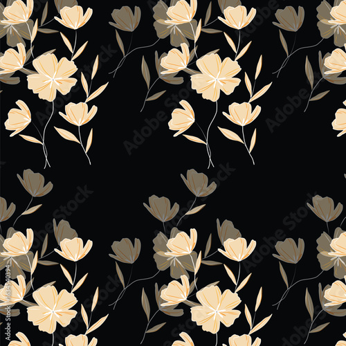 Cheerful Flower Pattern with Daisies and Tulips on Beige
