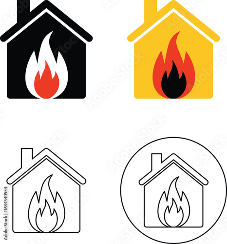 Four icons representing home fire safety and fire hazard prevention