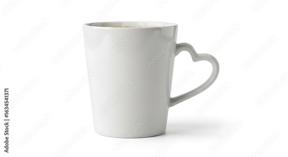 Fototapeta premium White Mug with Heart Handle Mockup – Front View on White Background