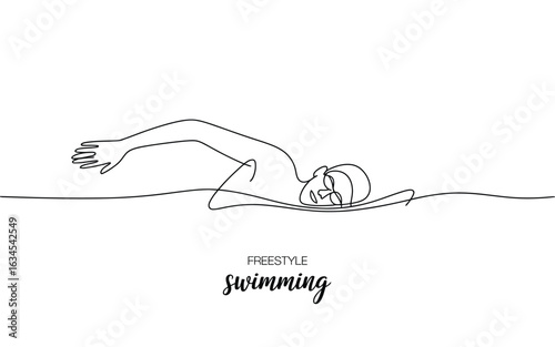 Minimalist line art of a person swimming freestyle