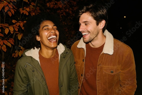 Joyful autumn evening laughter