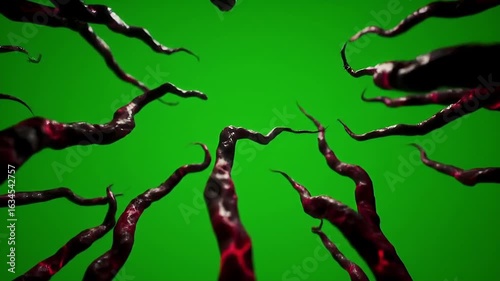 Abstract Horror Organic Vines Growing Blood Red Tentacles Green Screen