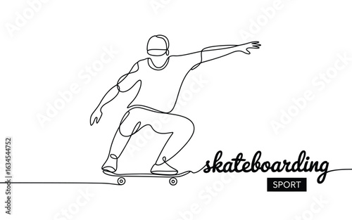 Dynamic line art of a skateboarder performing a trick
