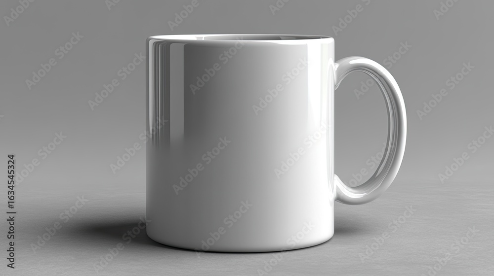 Obraz premium Elegant ceramic mug mockup on a cool grey background, positioned for product display