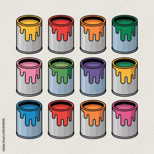 Colorful paint cans dripping with vibrant colors