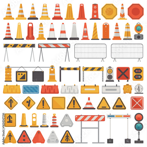 Comprehensive collection of traffic cones barricades and safety signs