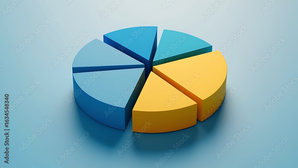 Fototapeta premium 3 D Pie Chart Blue Yellow Segments Data Visualization
