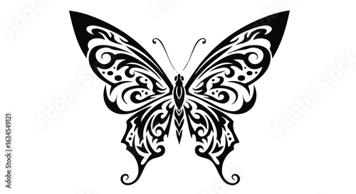 Elegant Butterfly Vector Illustration for Decorative and Branding Use in Modern Minimalist Style with Black and White Color Scheme