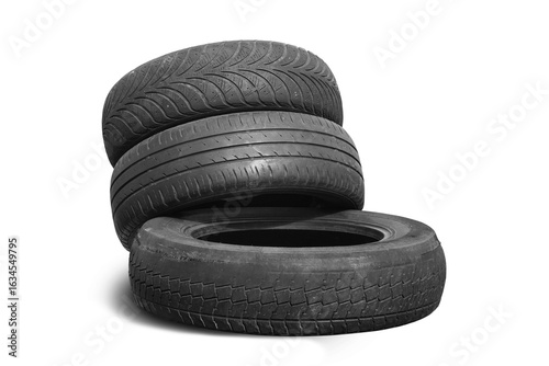 old worn damaged tires isolated on white background