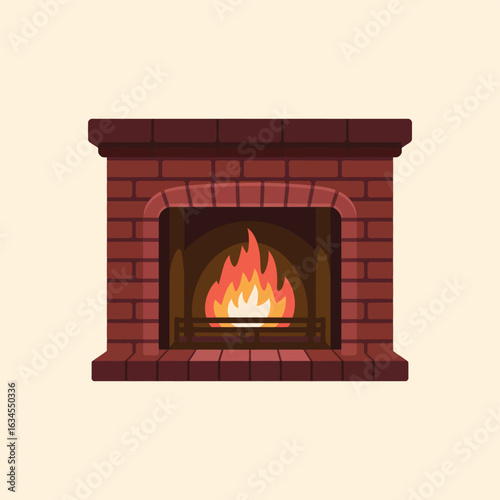 Cozy brick fireplace with a warm inviting fire