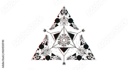 Minimalist Geometric Vector Pattern with Triangle and Hexagon Elements in Monochrome Style