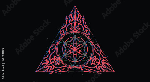 Vector Pattern with Intricate Geometric Triangular Design in Modern Abstract Style with Neon Pink and Blue Colors